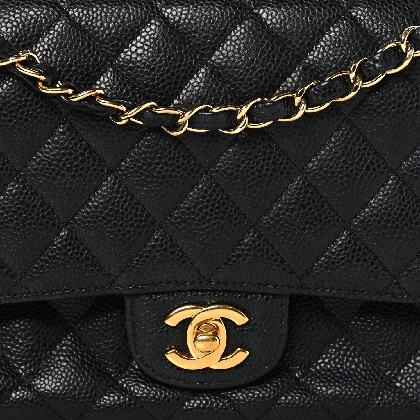 Caviar Quilted Medium Double Flap Black