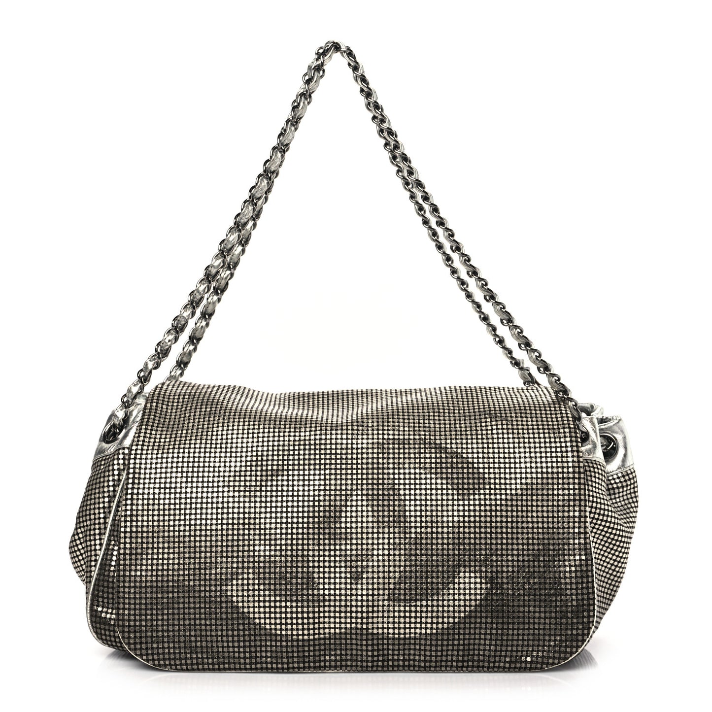 Metallic Lambskin Perforated Hollywood Accordion Flap Bag Silver