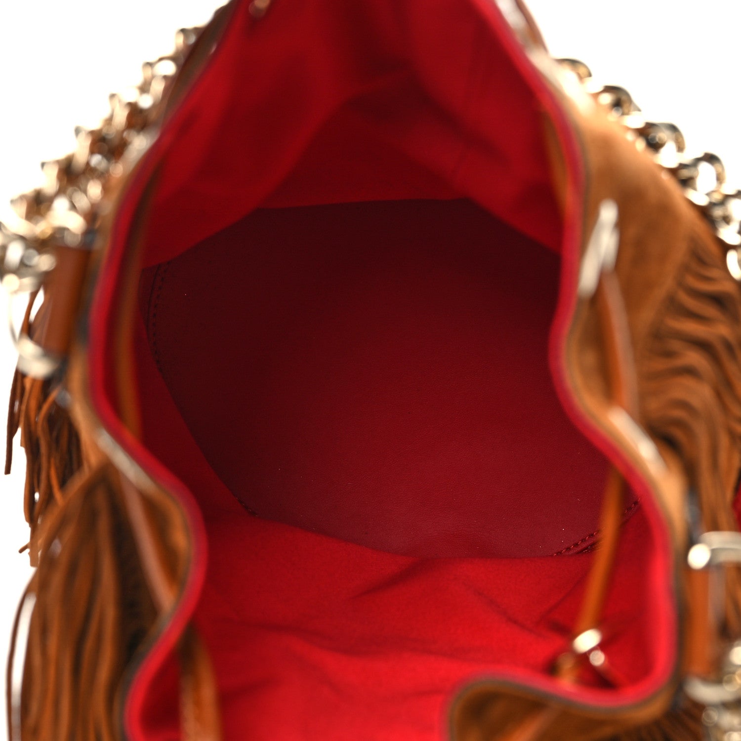Christian Louboutin Suede Calfskin Fringe Marie Jane Bucket Brown 5 of 9