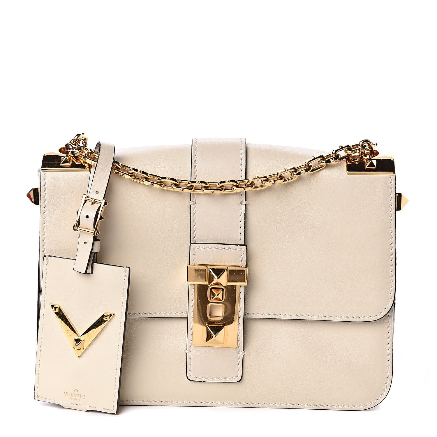 Valentino Garavani Vitello B-Rockstud Flap Light Ivory 1 of 10