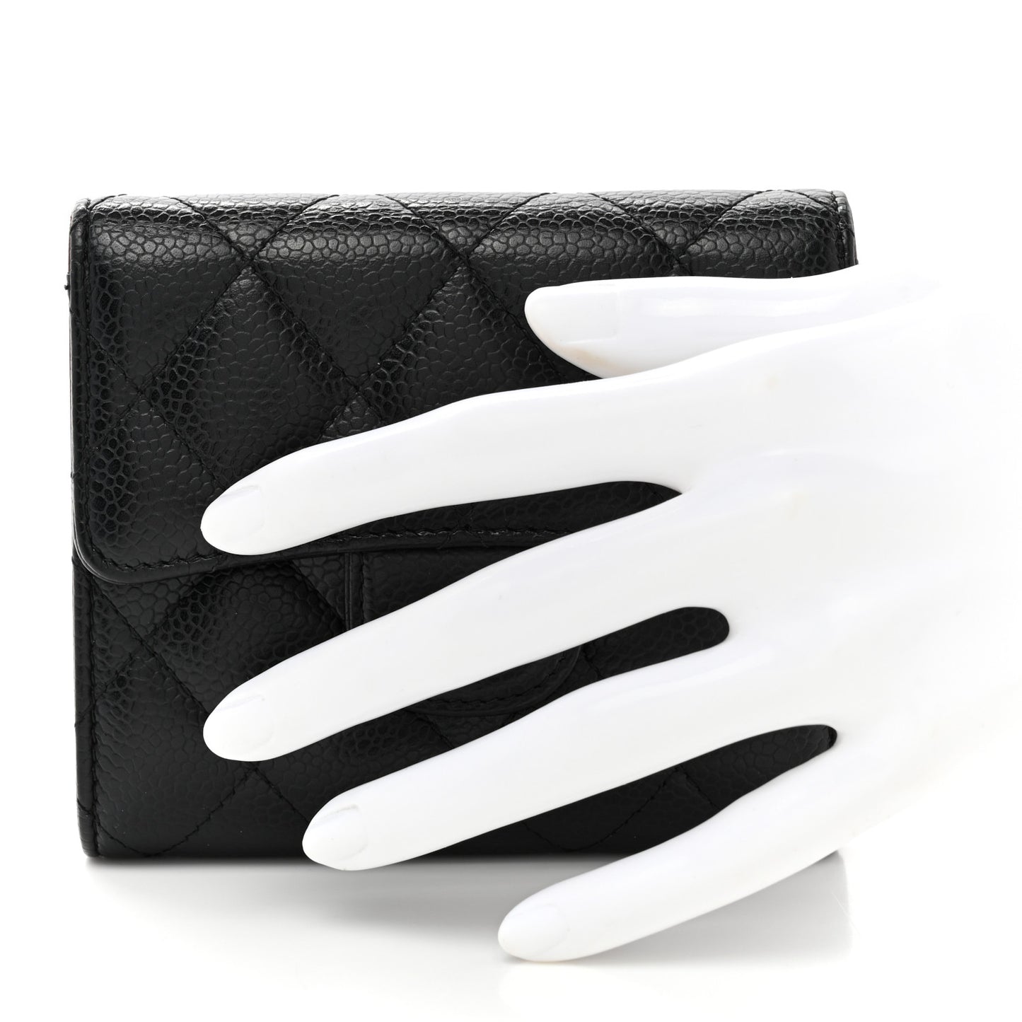 Caviar Quilted Compact Flap Wallet Black