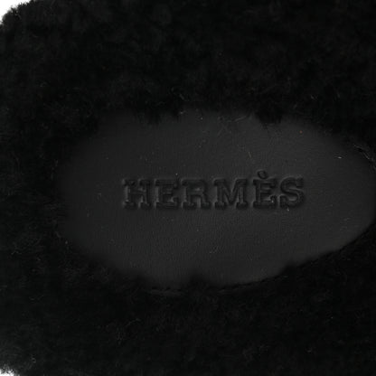 Hermes Calfskin Woolskin Womens Chypre Sandals 39 Black 7 of 9