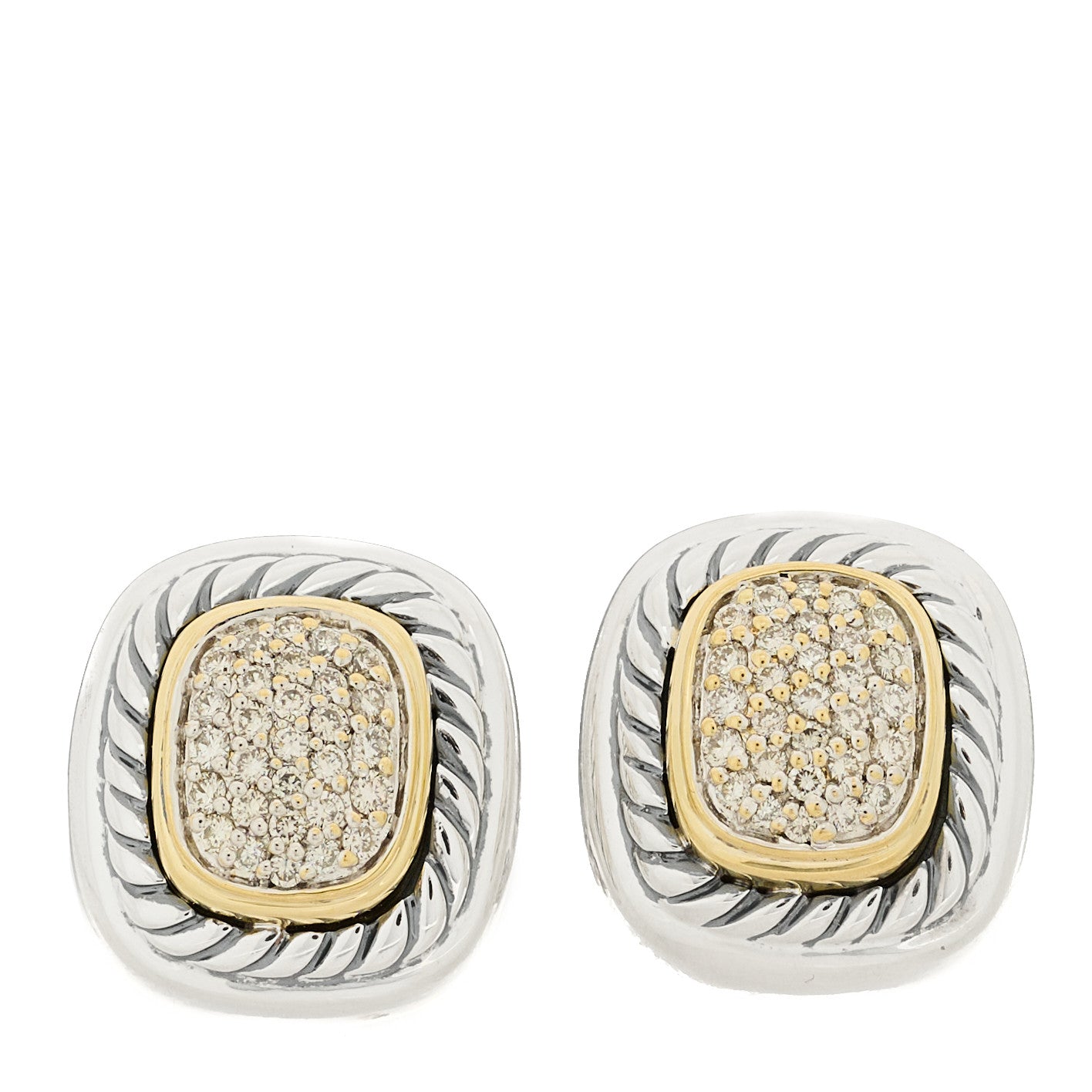 David Yurman Sterling Silver 18K Yellow Gold Diamond Albion Pave Earrings 1 of 4