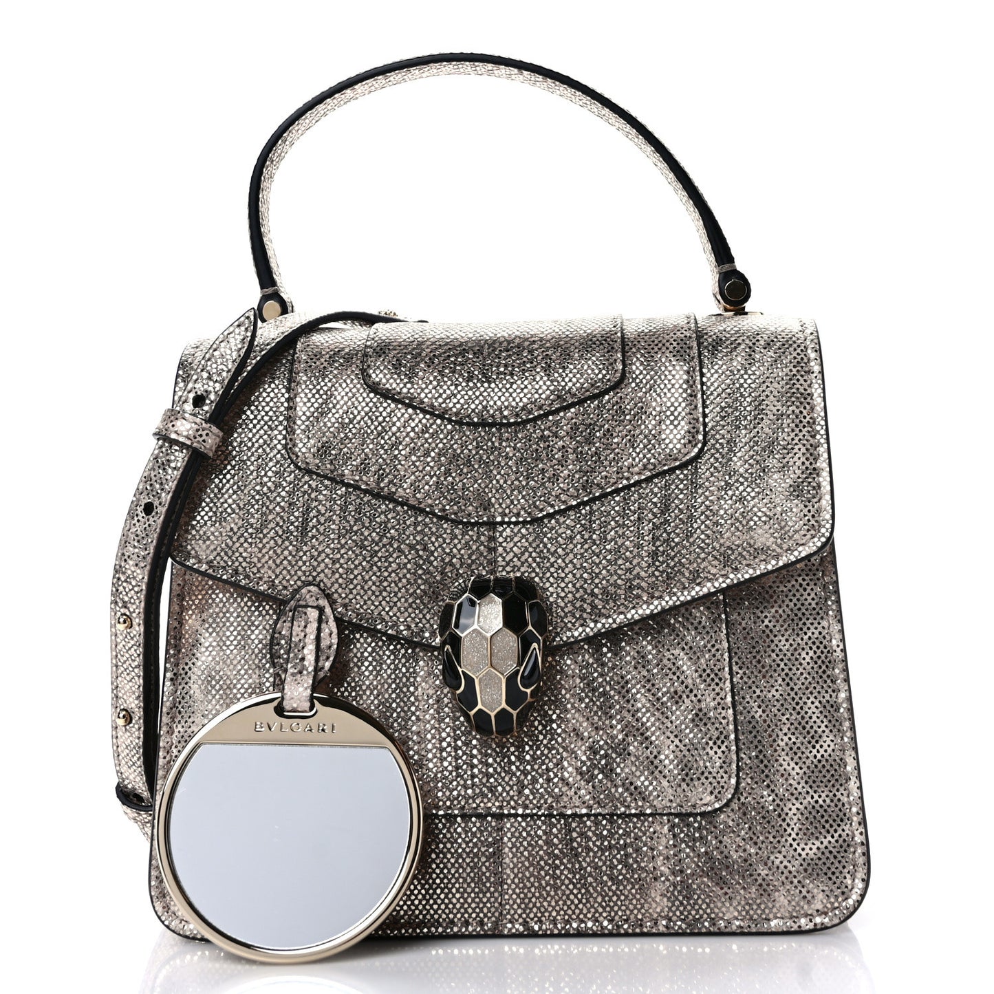 Metallic Karung Serpenti Forever Top Handle White Agate