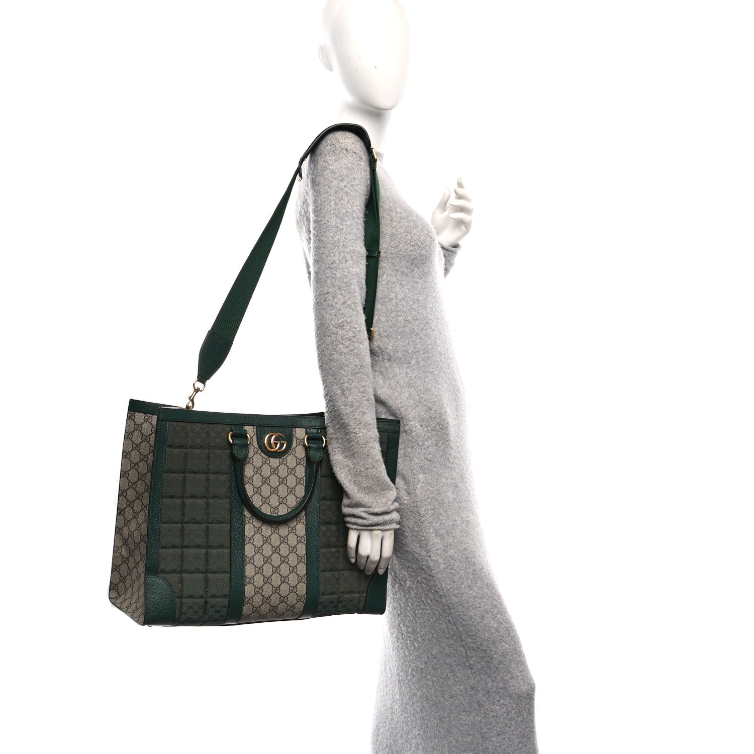 Gucci Monogram GG Mignon Textured Dollar Calfskin GG Supreme Monogram Quilted Mini GG Large Tote Bag Green Beige Ebony 2 of 9