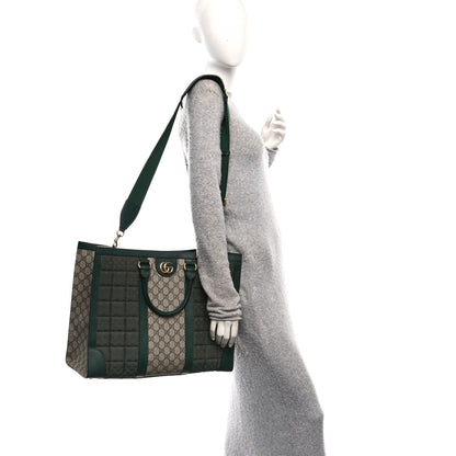 Gucci Monogram GG Mignon Textured Dollar Calfskin GG Supreme Monogram Quilted Mini GG Large Tote Bag Green Beige Ebony 2 of 9