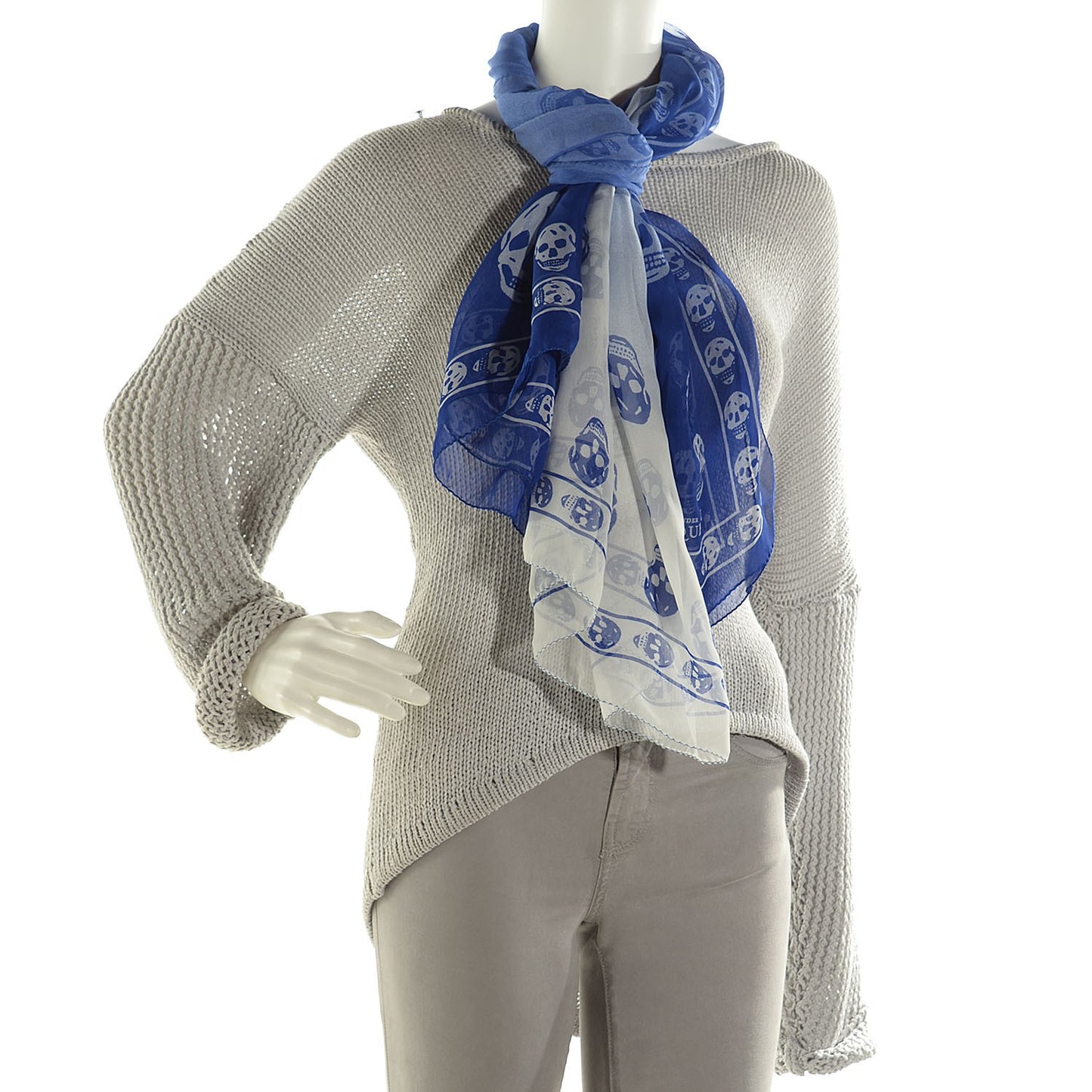 Silk Chiffon Skull Scarf Blue