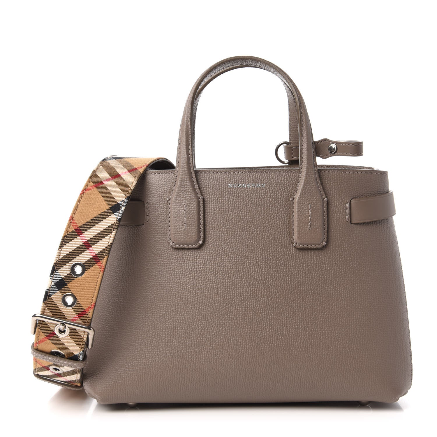 Burberry Derby Calfskin House Check Small Banner Tote Pale Taupe 1 of 9