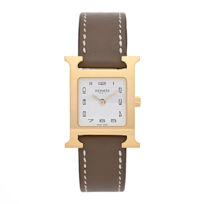 Hermes Stainless Steel Swift 21mm Heure H Hour Quartz Watch Etoupe 1 of 4
