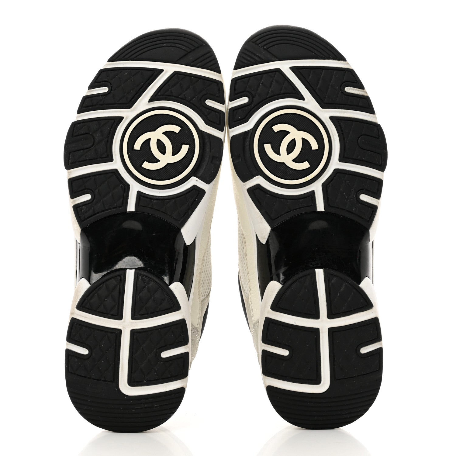 Chanel Mesh Suede Calfskin Grained Calfskin Womens CC Sneakers 38 White Black 5 of 8