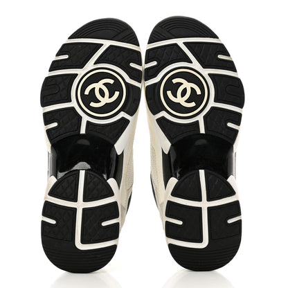 Chanel Mesh Suede Calfskin Grained Calfskin Womens CC Sneakers 38 White Black 5 of 8
