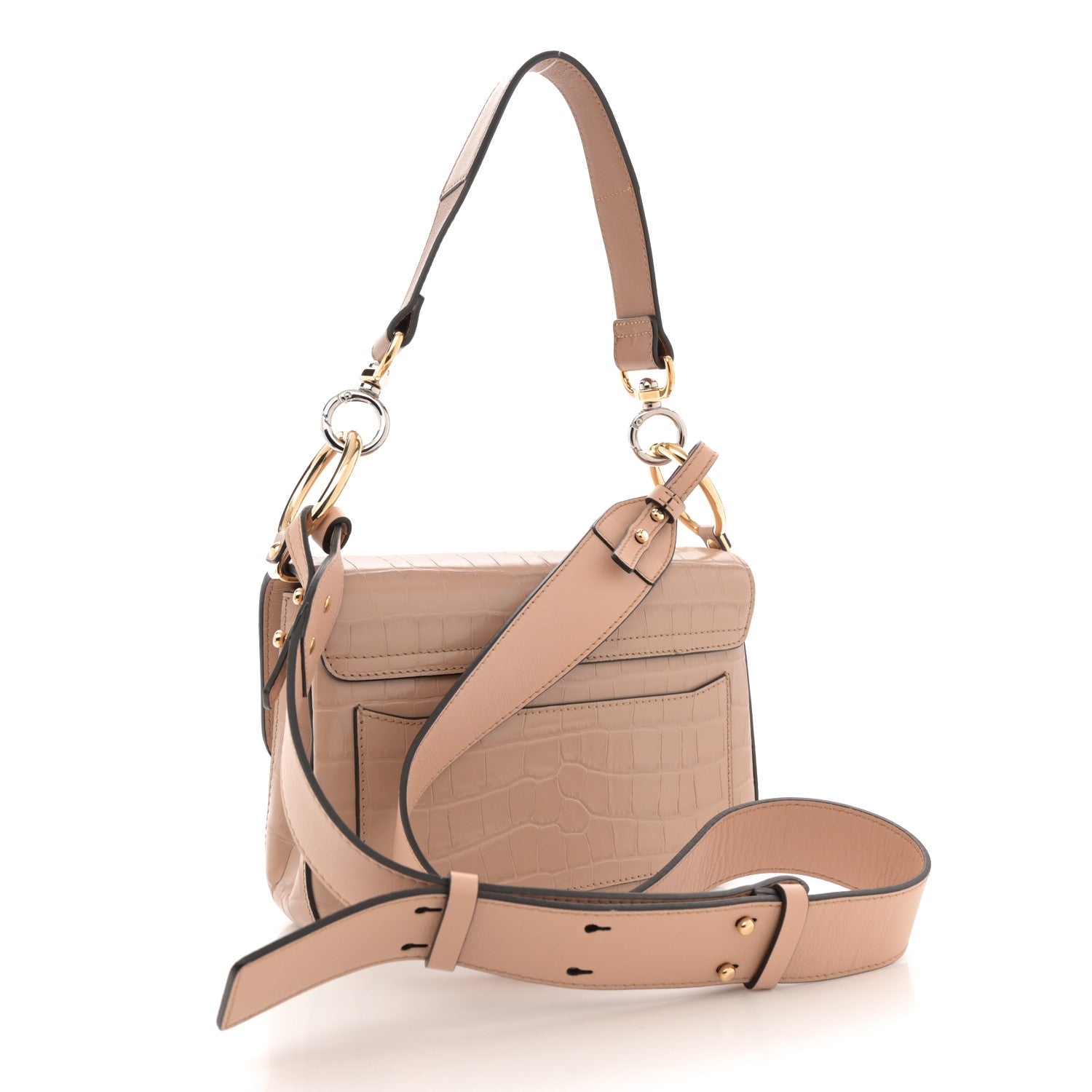 Chloe Calfskin Crocodile Embossed Small C Double Carry Autumnal Brown 3 of 12