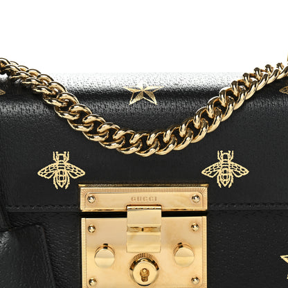 Gucci Grained Calfskin Bee Star Small Padlock Shoulder Bag Black 8 of 13