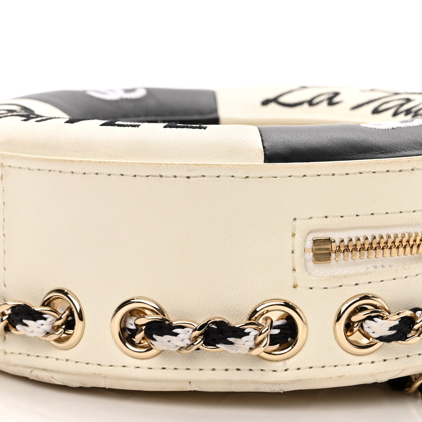 Lambskin Coco Lifesaver Round Bag Black White