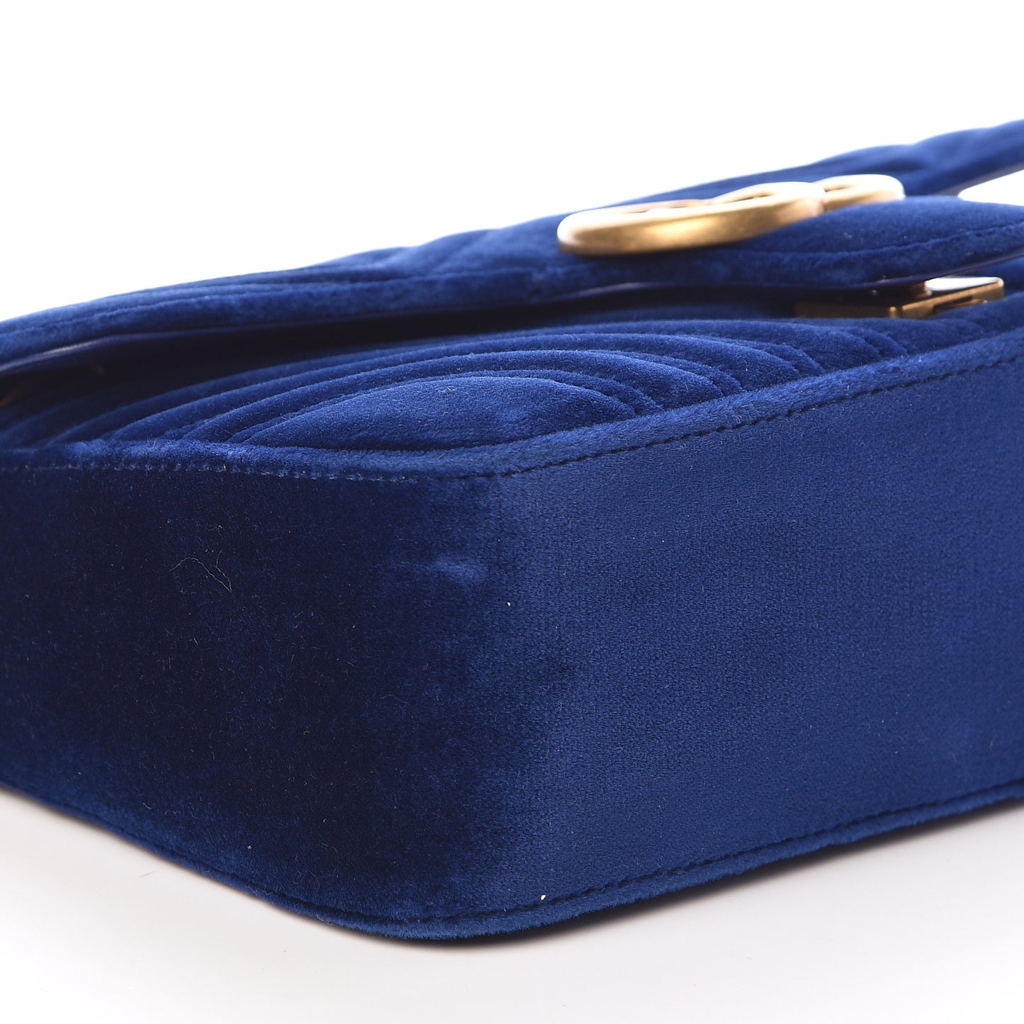 Velvet Matelasse Small GG Marmont Shoulder Bag Cobalt Blue