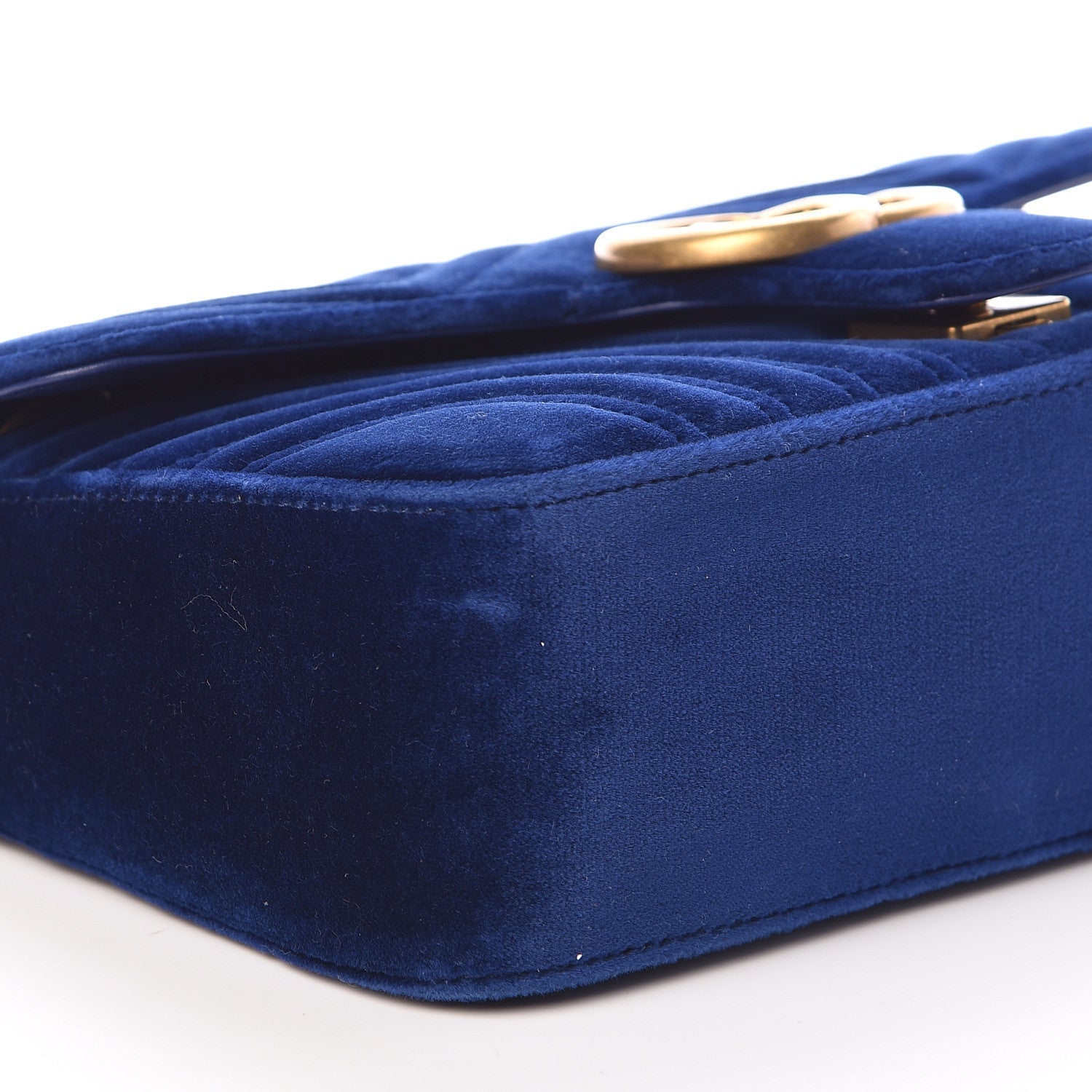 Gucci Velvet Matelasse Small GG Marmont Shoulder Bag Cobalt Blue 9 of 10