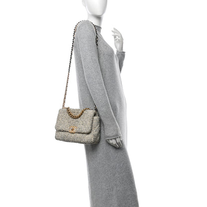 Chanel Tweed Quilted Medium Chanel 19 Flap Ecru Black 3 of 13