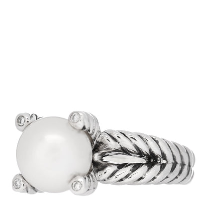 David Yurman Sterling Silver Diamond Pearl 10mm Cable Ring 52 6 3 of 5