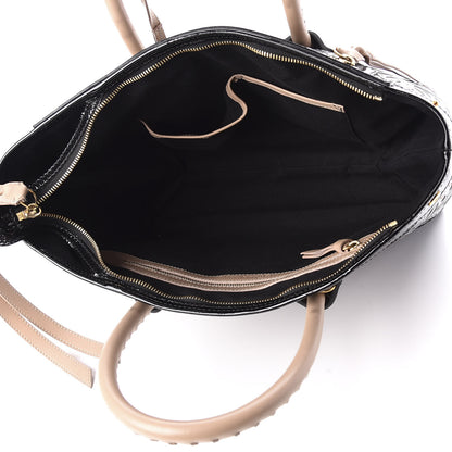 Alexander McQueen Patent Calfskin Bistrot Embossed Folk Tote Bag Black Beige 5 of 9