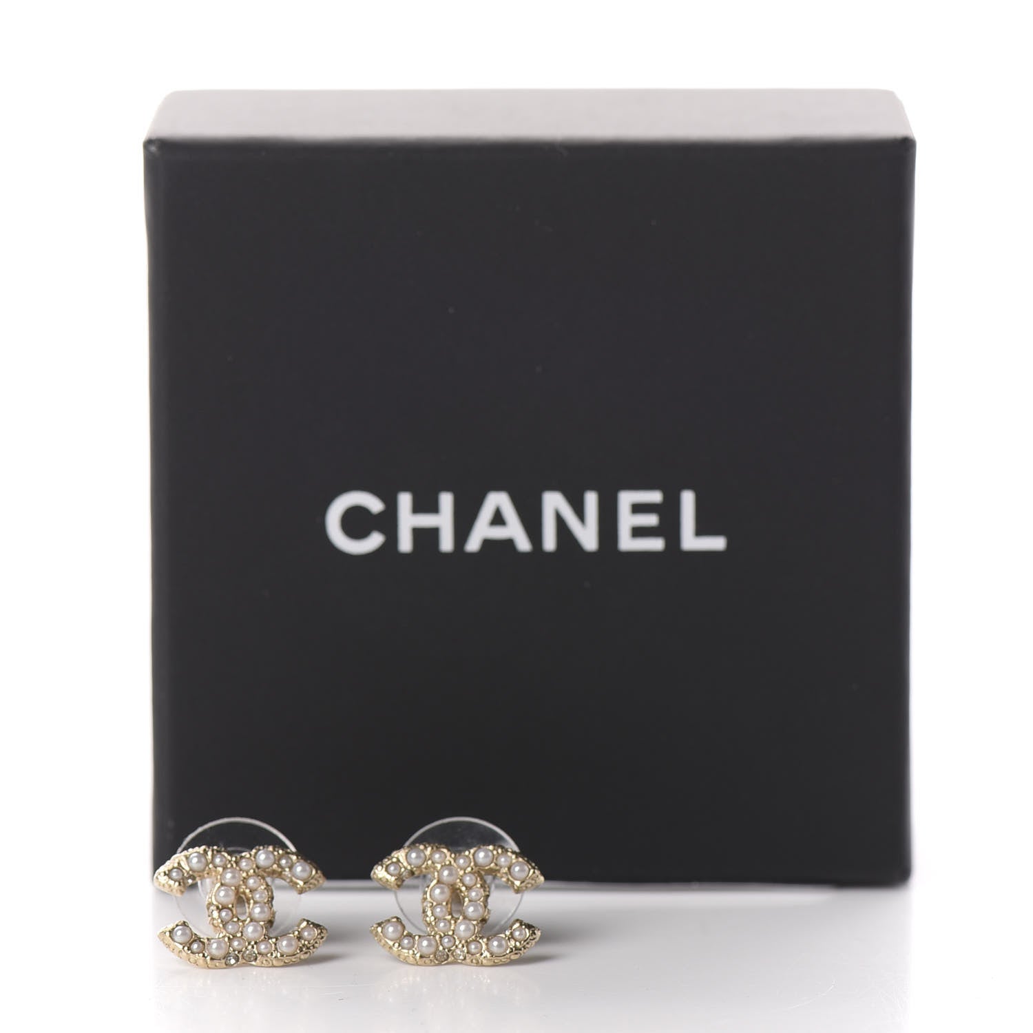 Chanel Pearl Crystal CC Stud Earrings Gold 5 of 5
