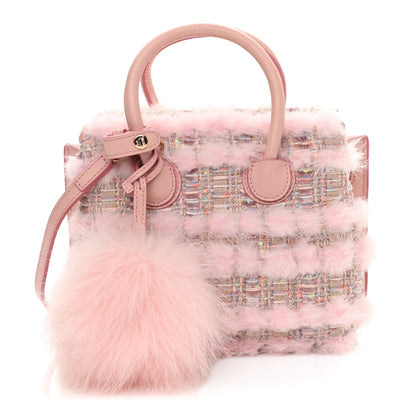 MCM Tweed Mink Fur Sequin Mini Tote Pink Blush 1 of 15