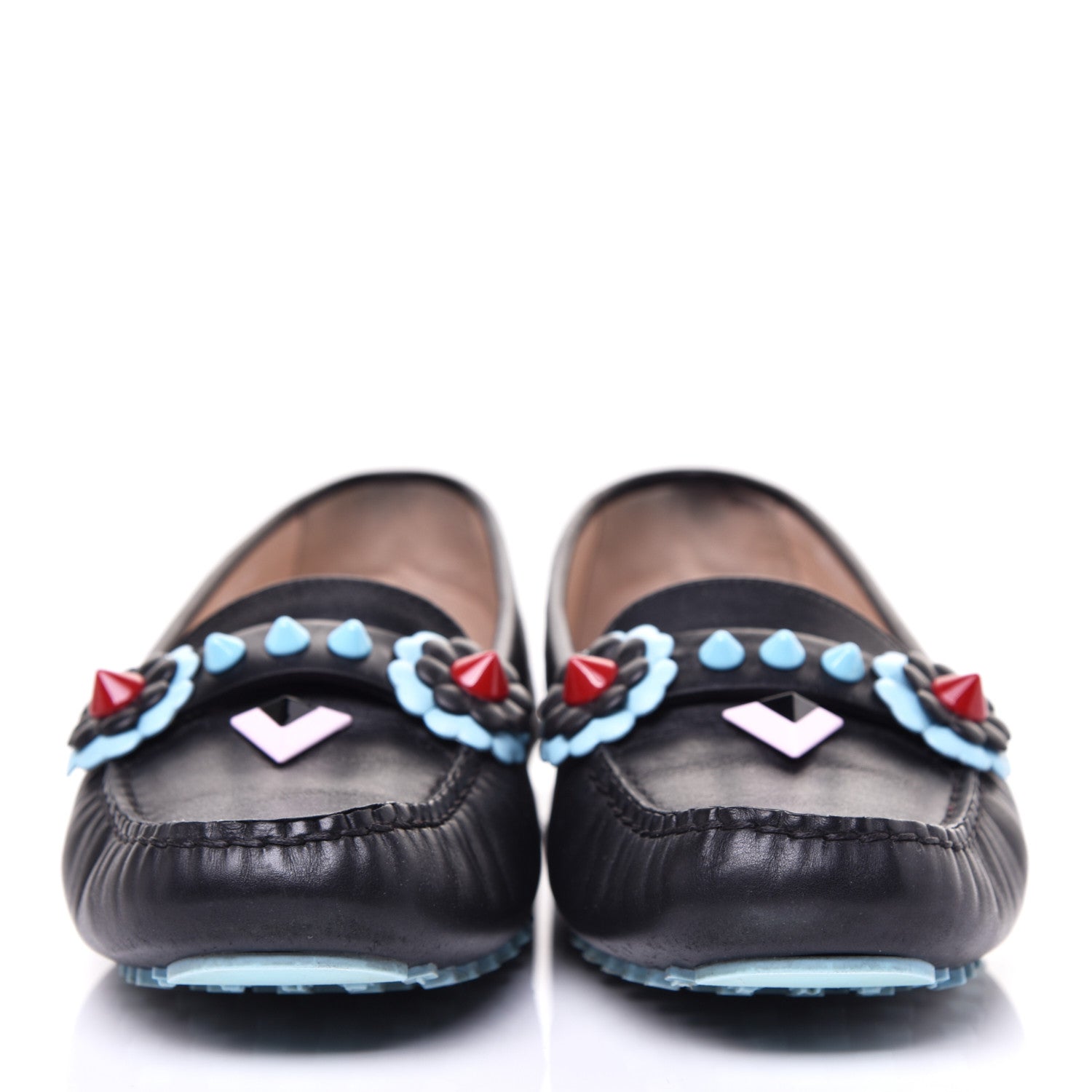 Fendi Nappa Vitello Studded Mocassin 38 Black 2 of 9
