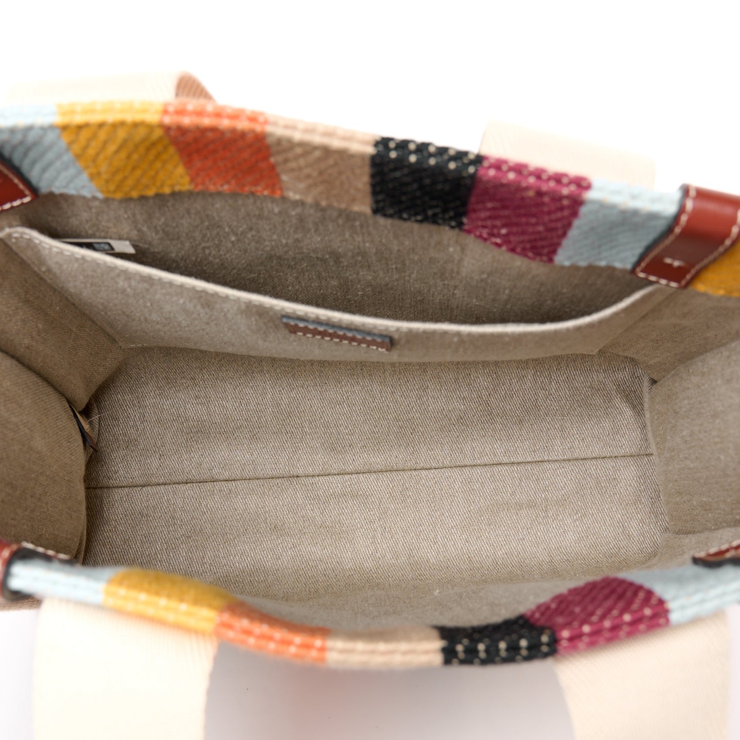 Cotton Calfskin Medium Woody Striped Tote Multicolor