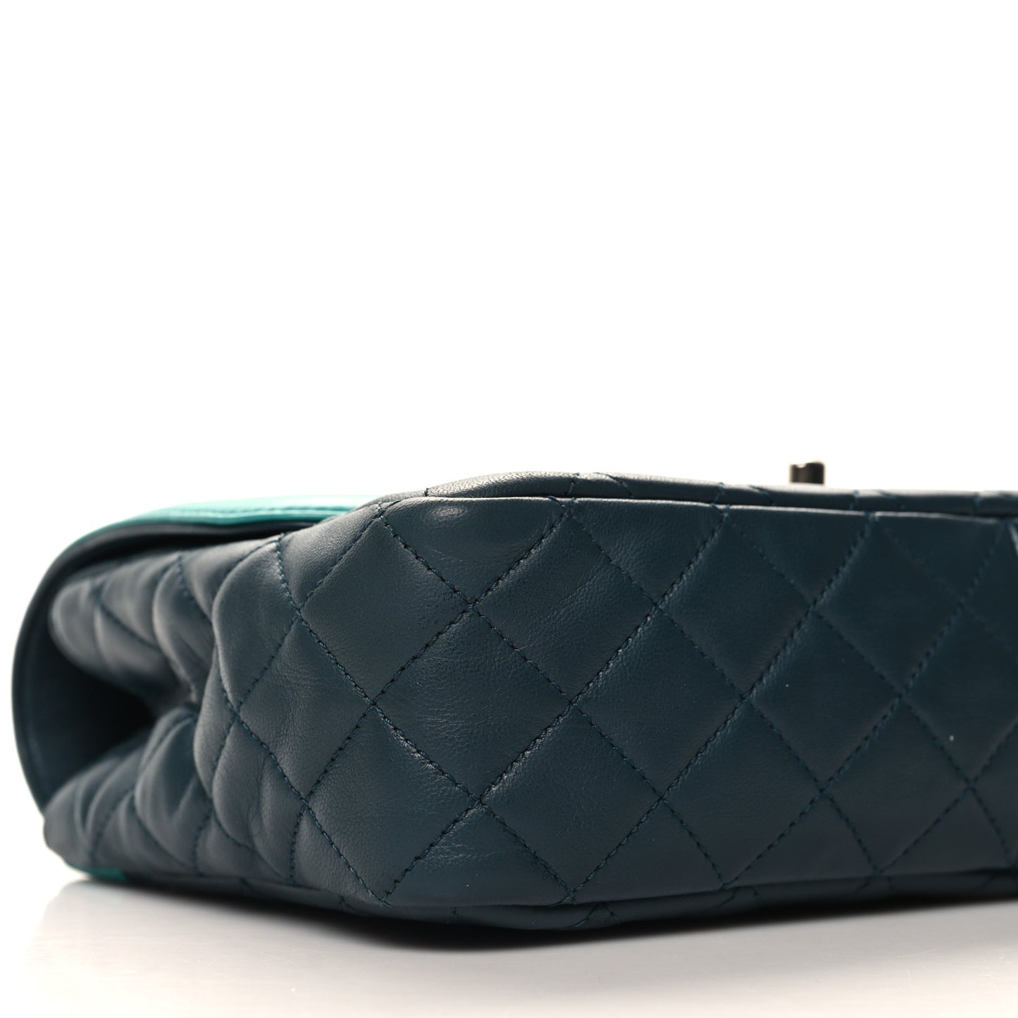 Lambskin Quilted Medium Two Tone Day Flap Navy Turquoise