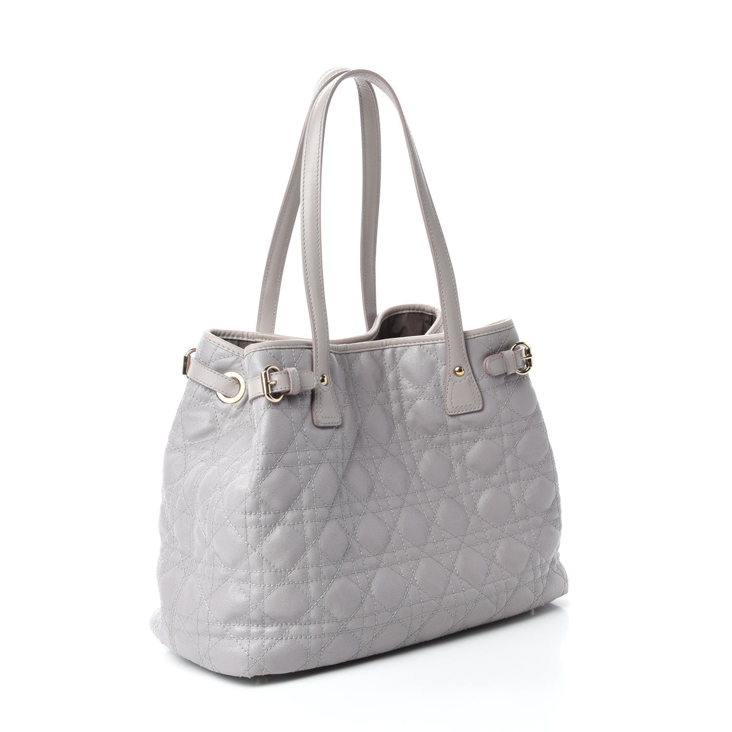 Christian Dior Coated Canvas Cannage Small Panarea Tote Grey 3 of 10