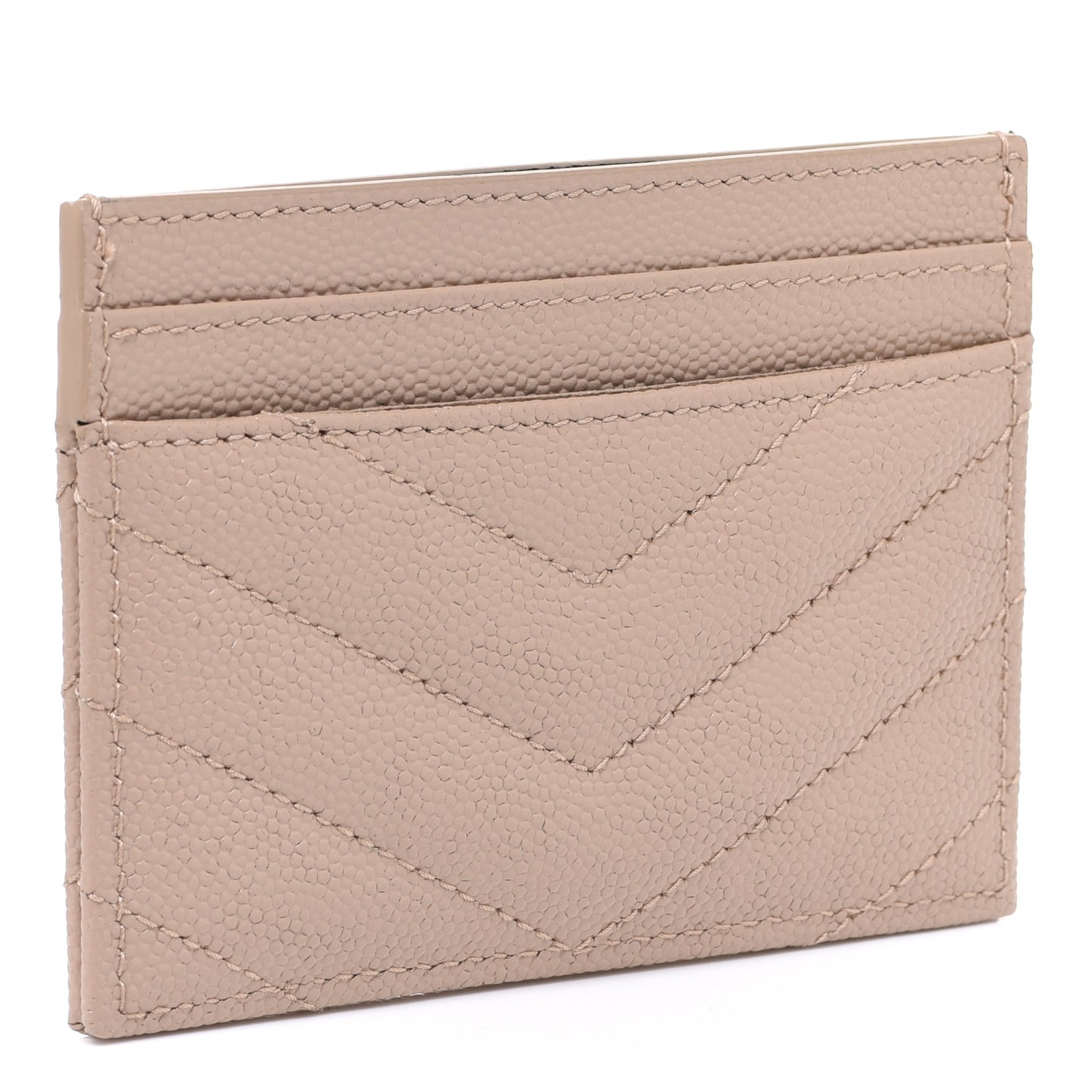 Grain De Poudre Matelasse Chevron Monogram Credit Card Case Dark Beige