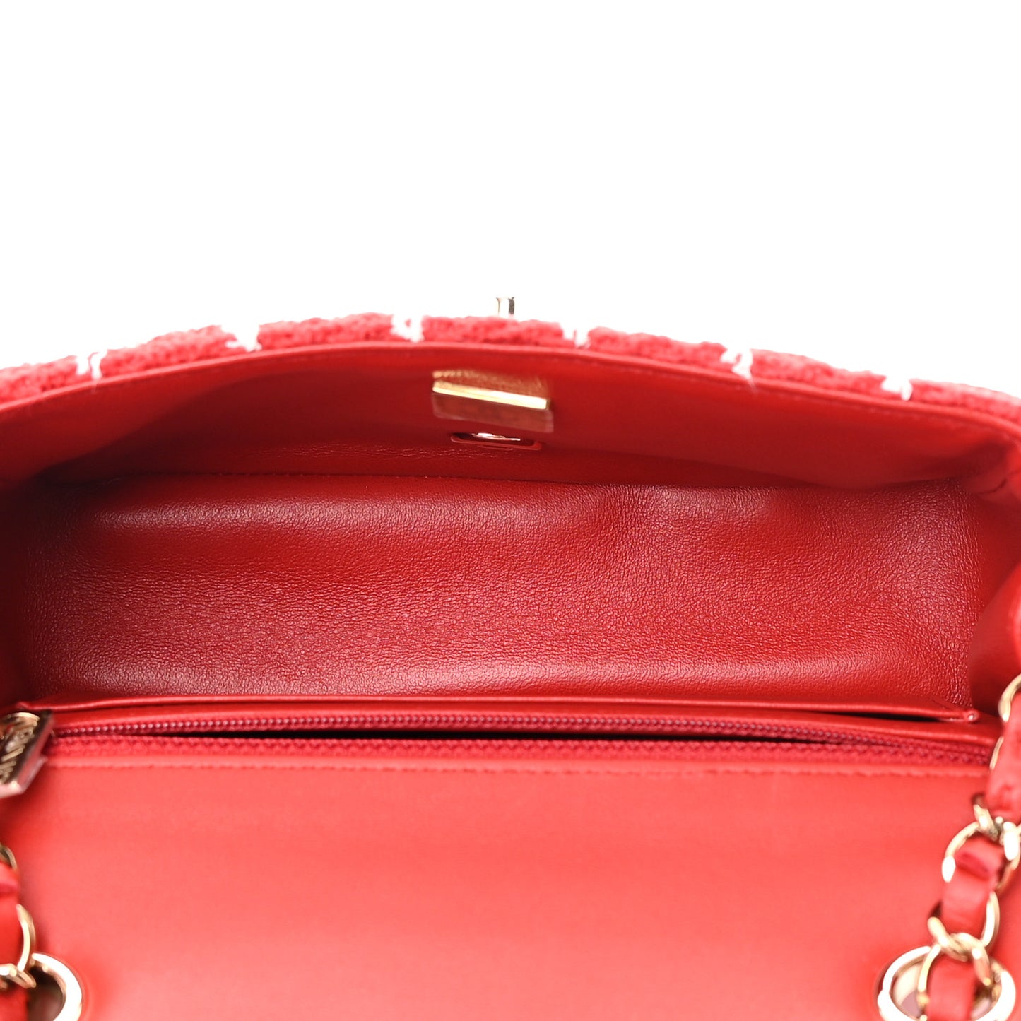 Tweed Quilted Mini Rectangular Flap White Red