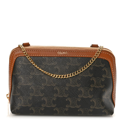 Celine Triomphe Canvas Lambskin Clutch On Chain Tan 1 of 7