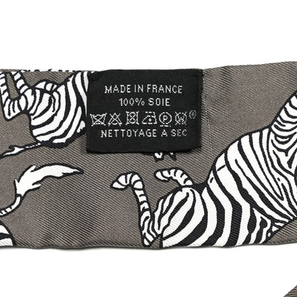 Hermes Silk Les Zebres Twilly Gris Taupe Black White 5 of 5