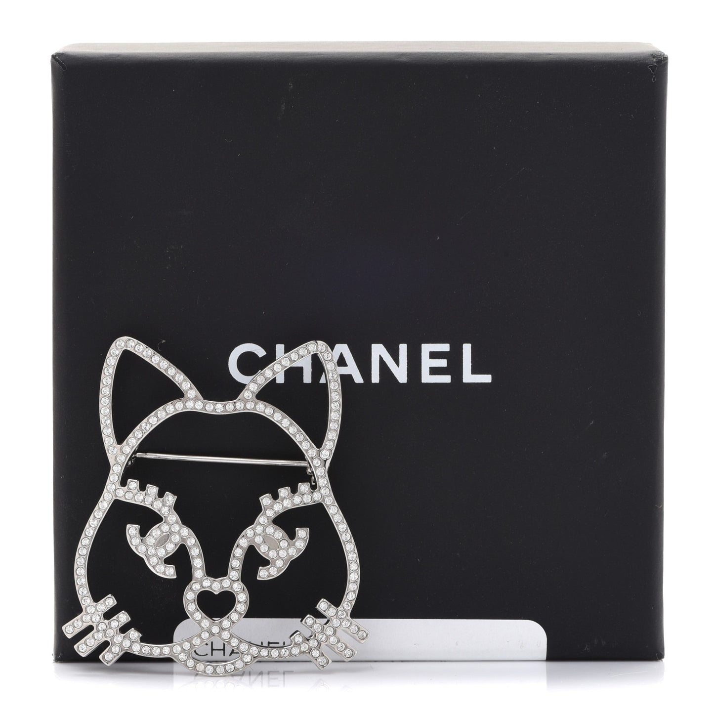 Strass Crystal Emoji Choupette Cat Brooch Silver