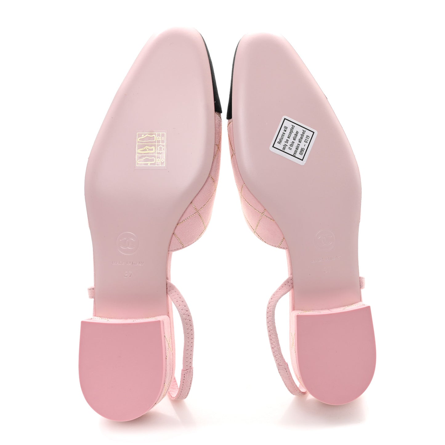 Suede Crystal Grosgrain Cap Toe CC Slingback Flats 37 Pink Gold Black