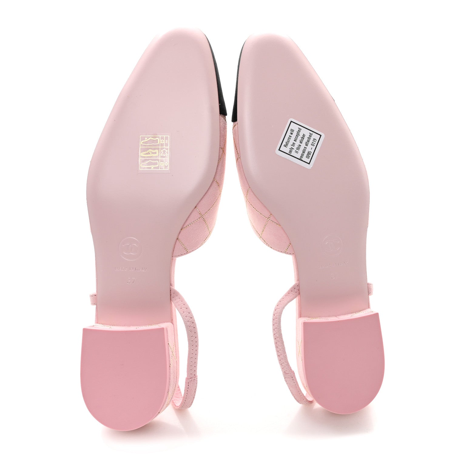 Chanel Suede Crystal Grosgrain Cap Toe CC Slingback Flats 37 Pink Gold Black 6 of 9