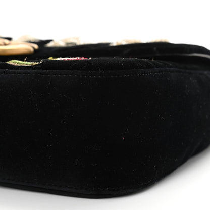 Gucci Velvet Matelasse Loved Embroidered Medium GG Marmont Shoulder Bag Black 10 of 11