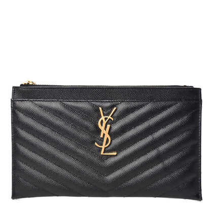 Saint Laurent Grain De Poudre Chevron Monogram Bill Pouch Black 1 of 9