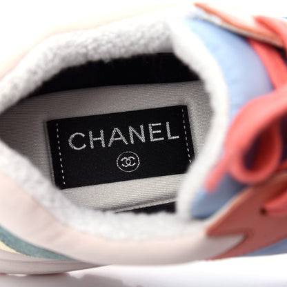 Chanel Nylon Lambskin Suede Calfskin CC Sneakers 36 Coral Light Blue White 8 of 10
