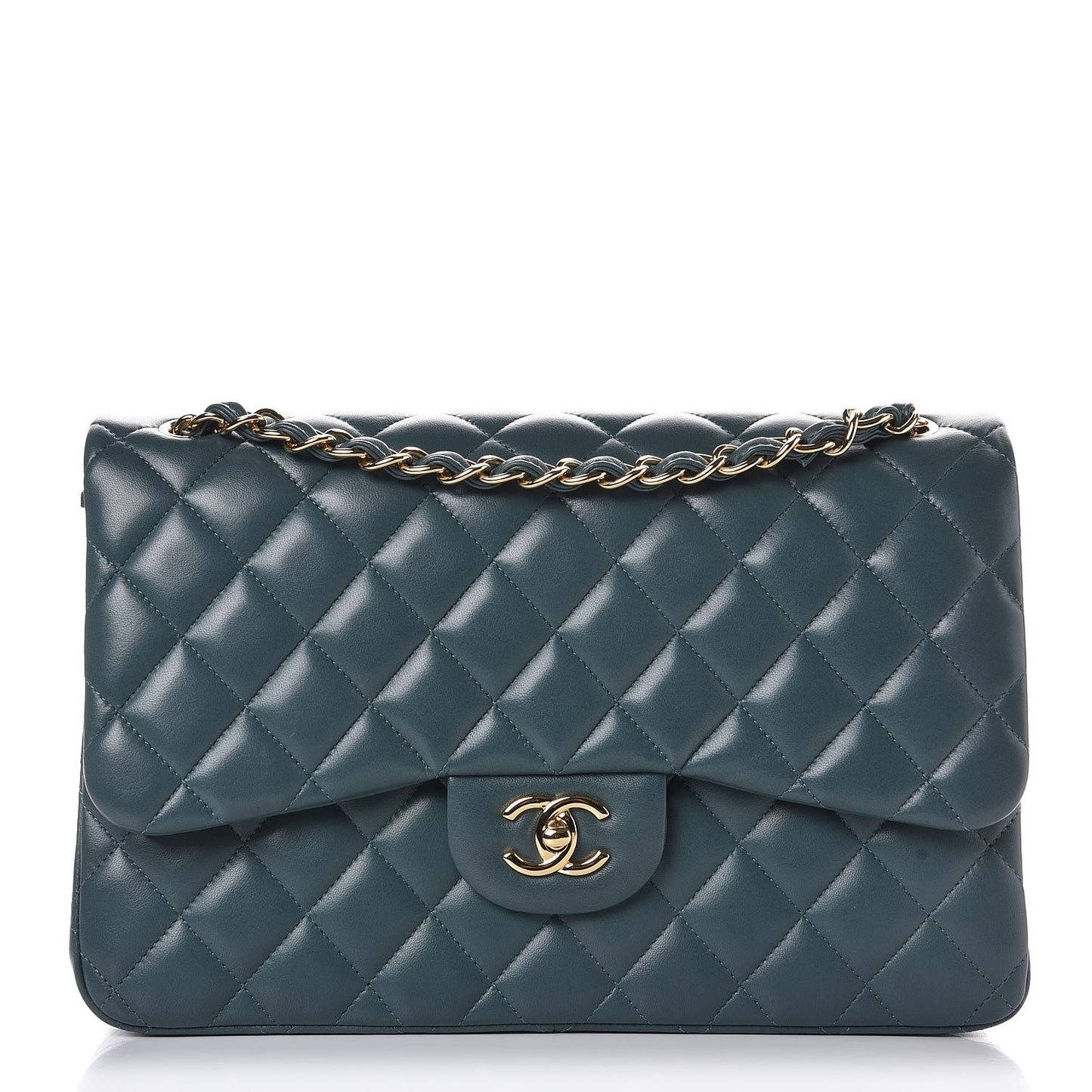 Lambskin Quilted Jumbo Double Flap Green