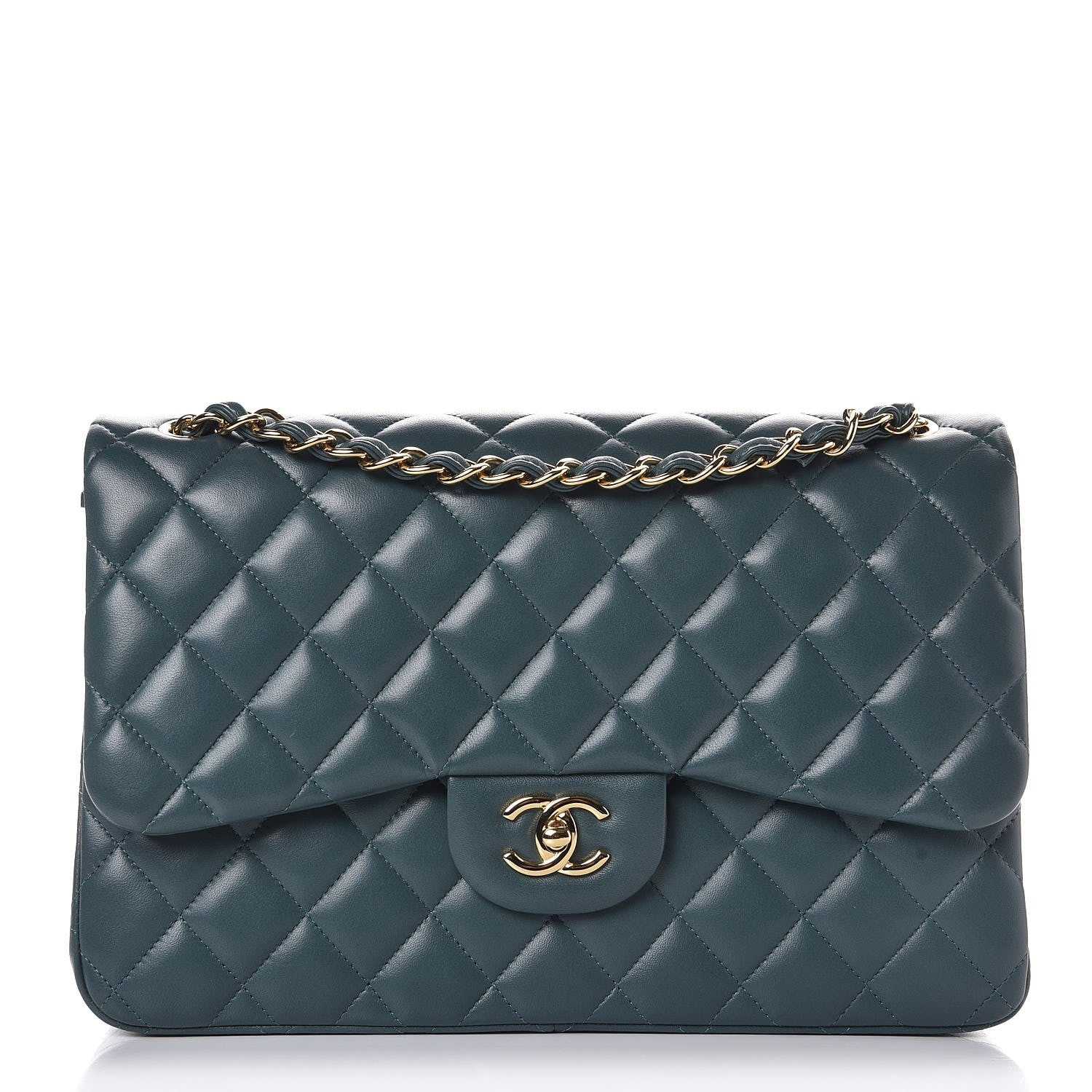Chanel Lambskin Quilted Jumbo Double Flap Green 1 of 9
