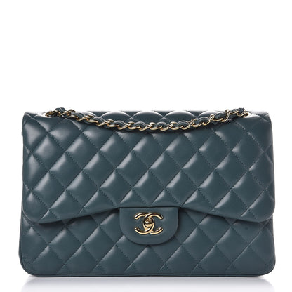 Chanel Lambskin Quilted Jumbo Double Flap Green 1 of 9