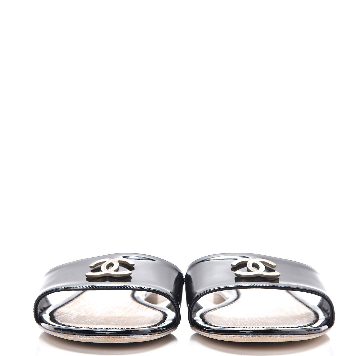 Chanel Patent Calfskin CC Slip On Mules 37.5 Black 2 of 11
