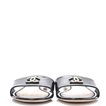 Chanel Patent Calfskin CC Slip On Mules 37.5 Black 2 of 11