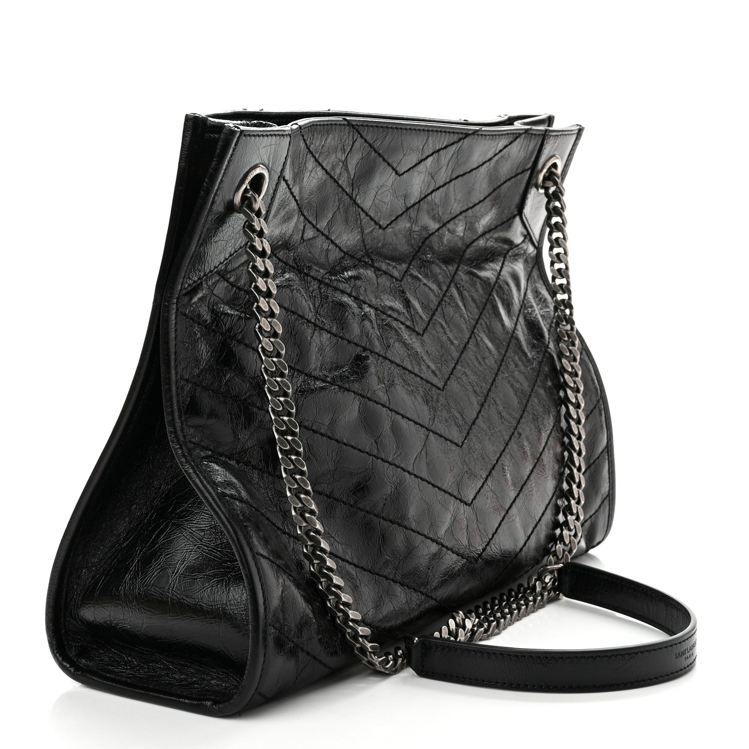 Saint Laurent Crinkled Calfskin Matelasse Monogram Medium Niki Shopper Tote Black 3 of 9