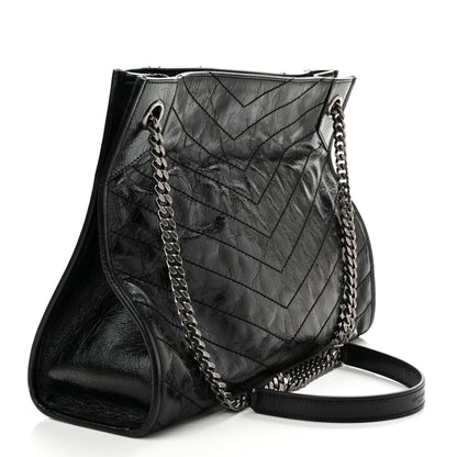 Saint Laurent Crinkled Calfskin Matelasse Monogram Medium Niki Shopper Tote Black 3 of 9