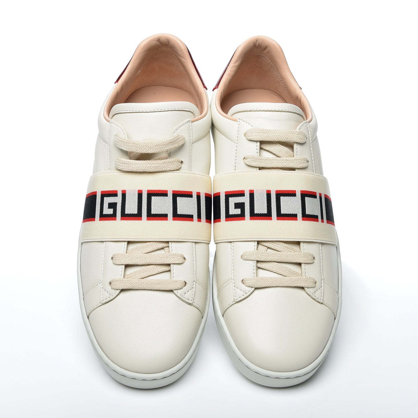 Calfskin Stripe Womens New Ace Sneakers 38.5 New Mystic White Ecru Red Flame