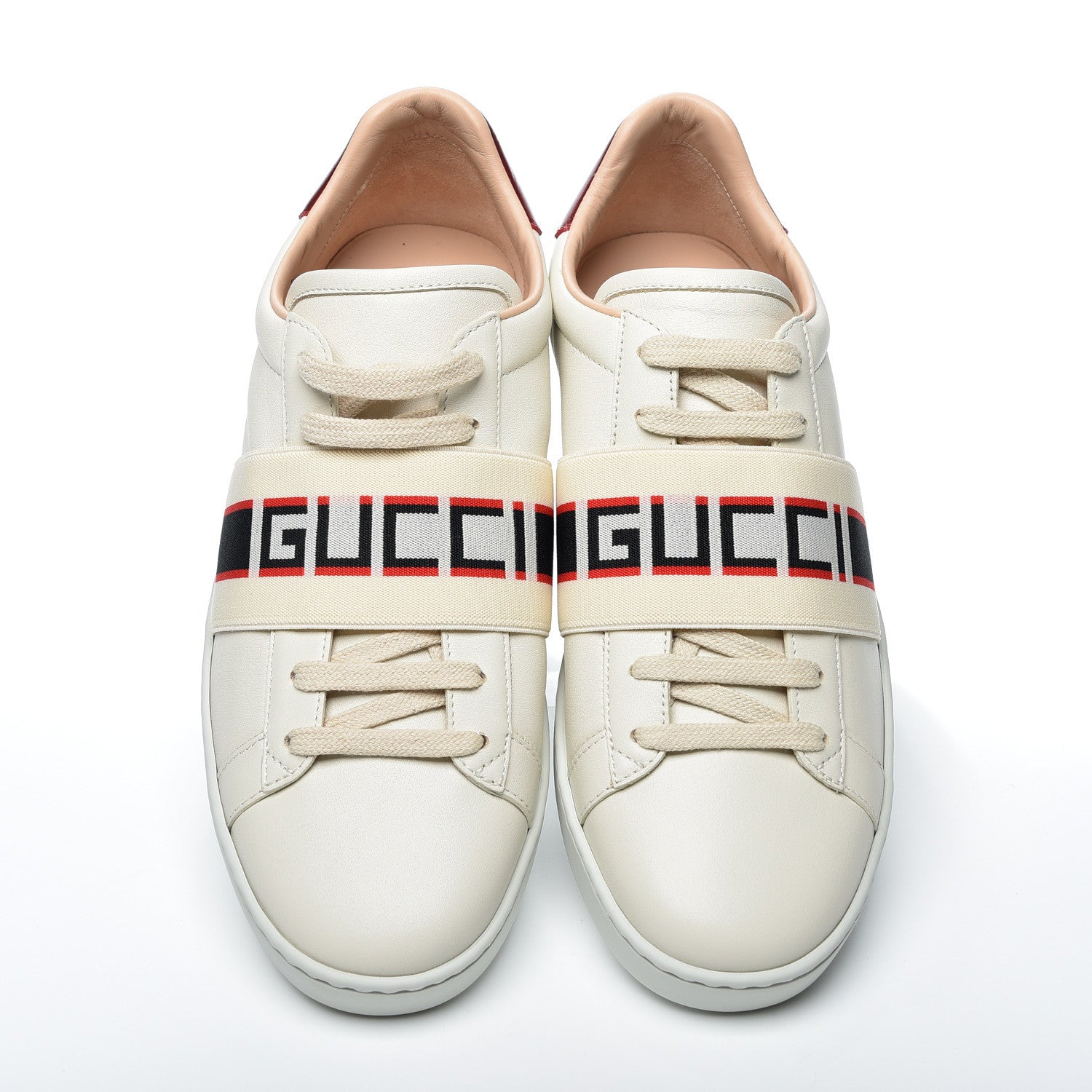 Gucci Calfskin Stripe Womens New Ace Sneakers 38.5 New Mystic White Ecru Red Flame 8 of 12