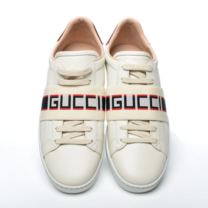Gucci Calfskin Stripe Womens New Ace Sneakers 38.5 New Mystic White Ecru Red Flame 8 of 12