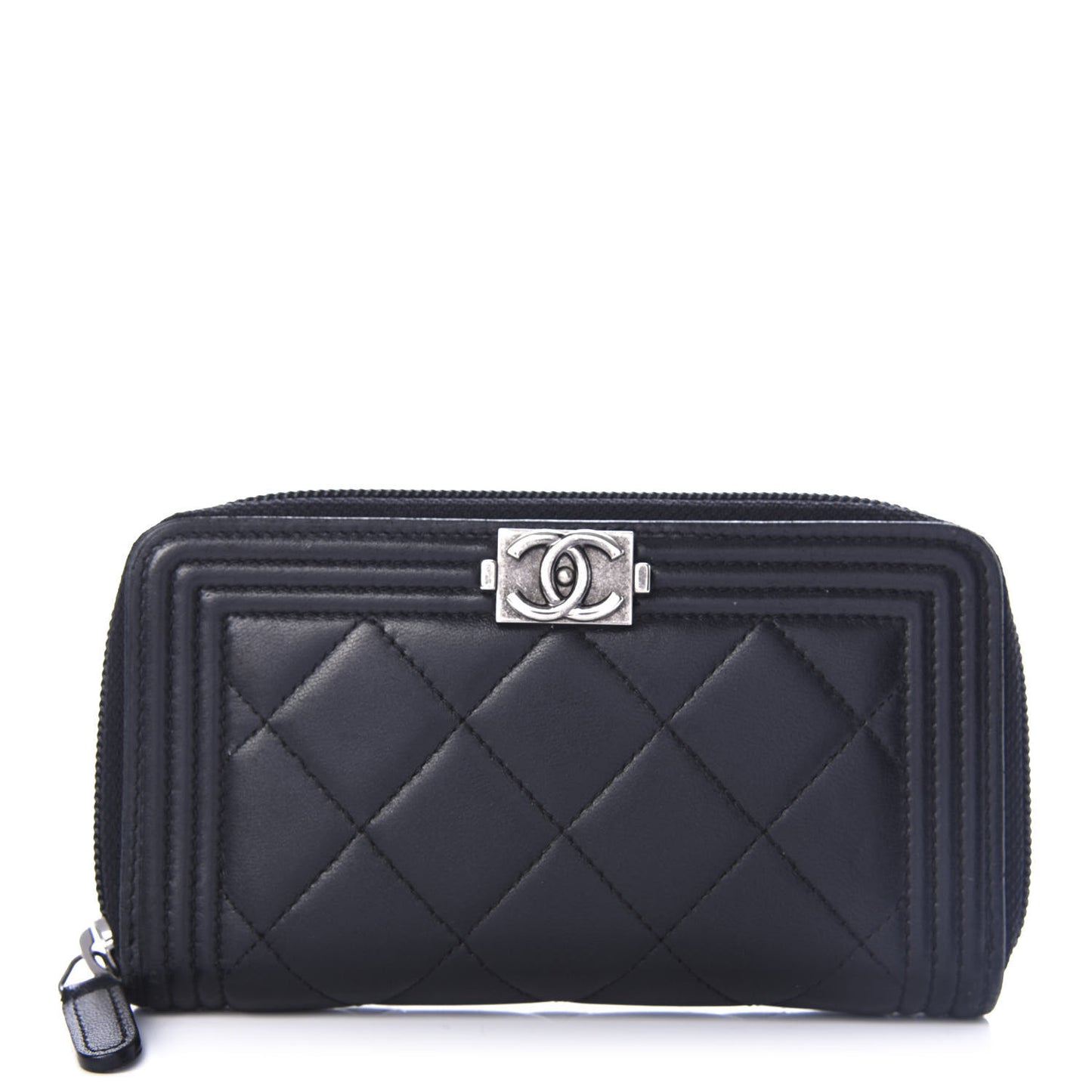 Lambskin Quilted Small Boy Zip Around Wallet Black